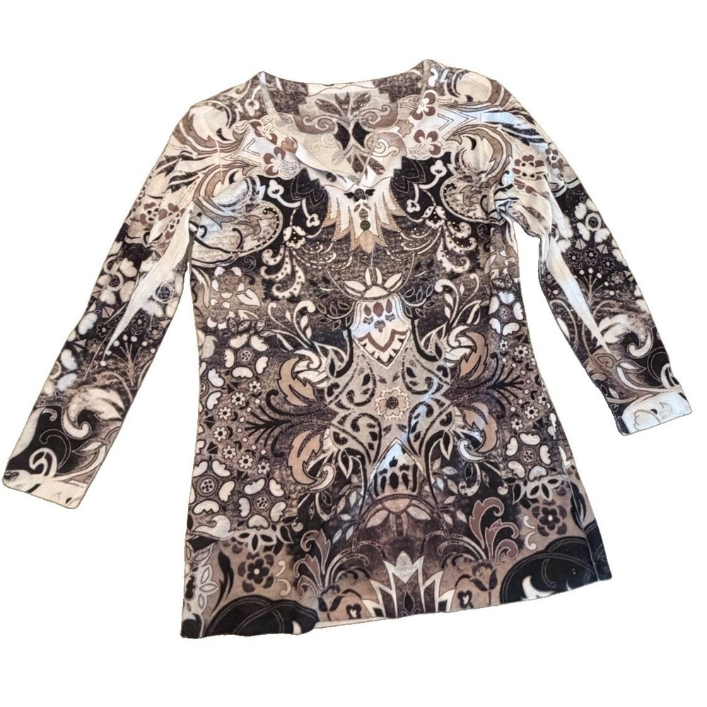 Style & Co Women's Paisley Scroll Print Long Sleeve Knit Top Size PP Petite